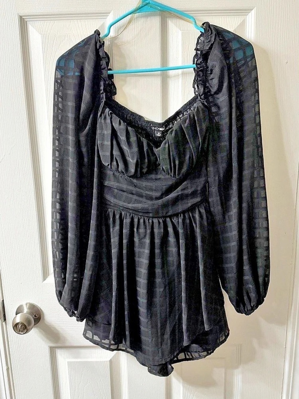 Black Plaid Long Sleeve Romper